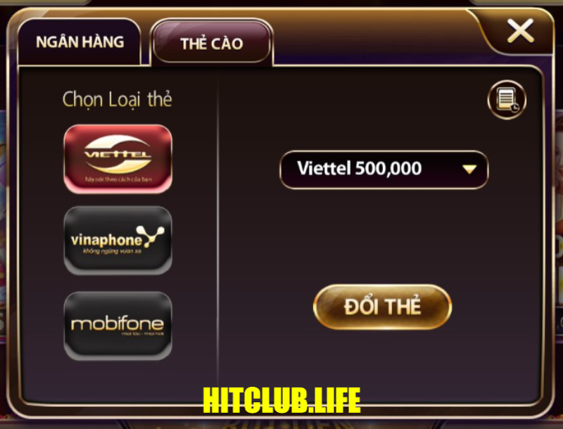 Cào thẻ nạp tiền Hit Club
