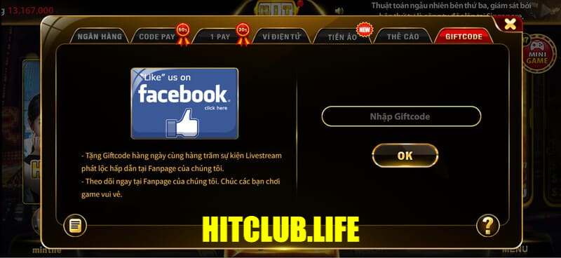 Giao dịch rút tiền Hit Club bằng Giftcode